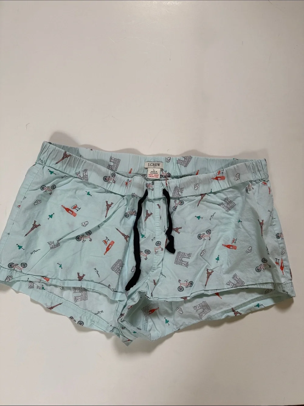 J. Crew Factory Light Aqua Travel-Print Cotton Lounge Shorts